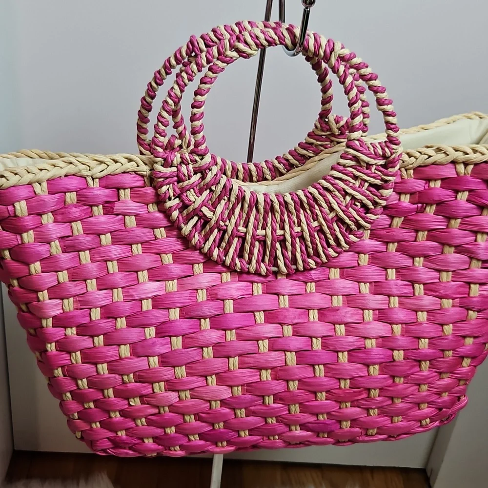 Nordstrom Pink and Cream Woven Tote